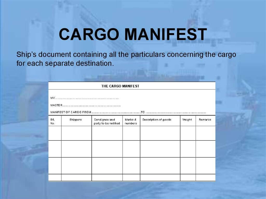 مانیفست کالا یا Cargo Manifest